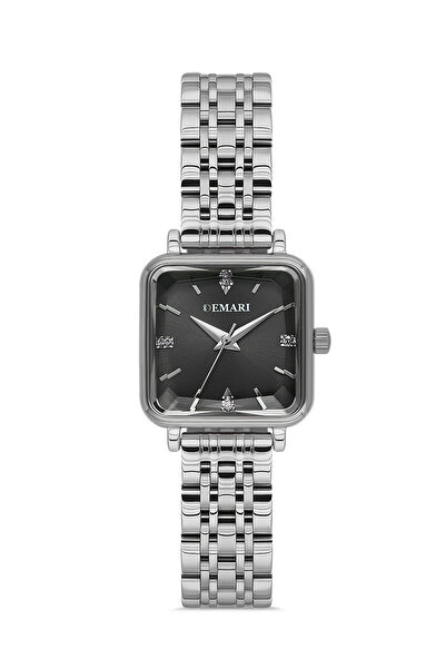 DEMARİ Women's Wristwatch Quartz Movement – Silver Strap Black Dial Stone Det...