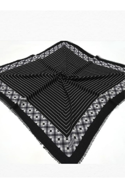 MONJER Flared Striped and Geometric Patterned Cotton Scarf