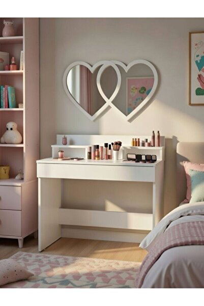 Mobipak Home Love MK007 Kalp Detay Aynalı Makyaj Masası Beyaz