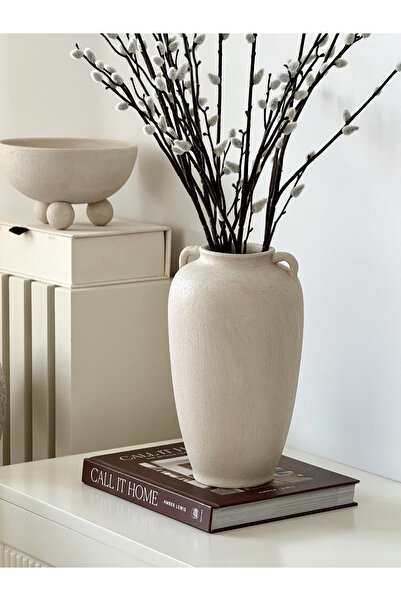 AYSA HOME DECOR مزهرية سبلاش سيراميك مكعبة الشكل بلون بيج