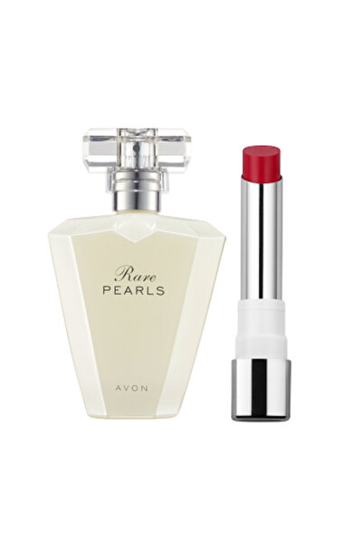 AVON Rare Pearls perfume package set w Rouge Anew Revival Lipstick infused wi...
