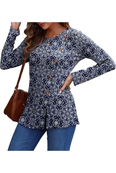 AUSELILY Women's casual long-sleeved sweater with side slits