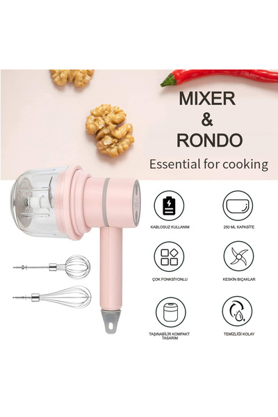 ozbience Taşınabilir Kablosuz Çırpıcı ve Doğrayıcı, 250 ml Çelik, 3 Bıçaklı