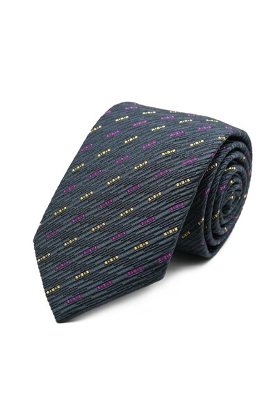 Sade Kravat Smoked Gray Fuchsia Mustard Small Patterned Silk Tie 32846 Smoked