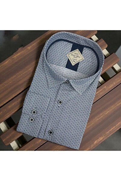 GÖMLEK GALERİSİ Slim Fit Digital Print Patterned Long Sleeve Men's Sports Shirt