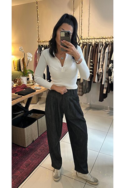 Krisbut Kadın Düğmeli Esnek Triko