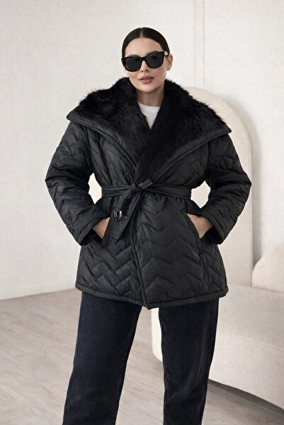 Store Suni kürk yakalı kapitone mont