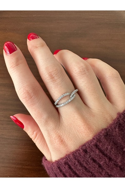 ringbox Silver Colored Stone Intersection Ring