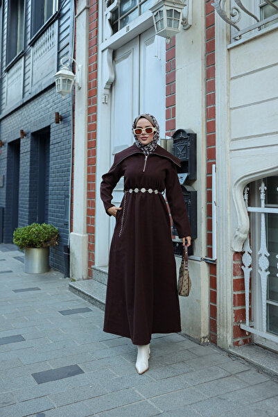 By Pommes Life Women's Collar Detailed Zippered Cashmere Dress