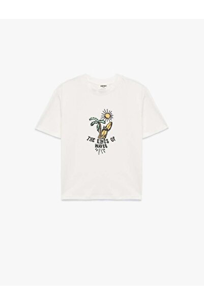 Koton Памучна блуза с къс ръкав, обло деколте и бродерия