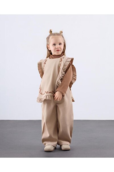 le petit sole Kız Çocuk Gabardin Yelekli 3lü Takım