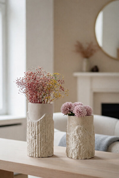 zekmar home stone Traverten ikili vazo Aria serisi