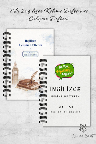 Burak Baskı Tasarım 2-Pack English Word Learning and Writing Notebook, Englis...