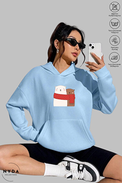 Nyda Collections Unisex Hoodie Long Sleeve Teddy Bear Love Printed Hooded Ove...