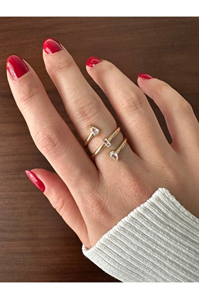 ringbox 3 Row Spiral Ring with Gold Drop Stones