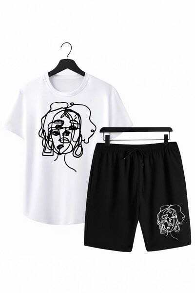 YK WEAR Μπλουζάκι Σορτς Ριγέ Γυναικείο με Στάμπα / Γυναικεία