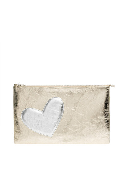 LAURA OLARU Gold TASSEL Envelope Bag With Silver Heart