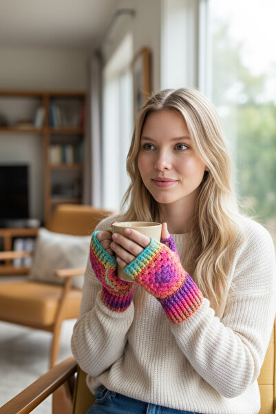 satürn hobi örgü tasarım Knitted Color-Shift and Sparkle Bohemian Fingerless ...