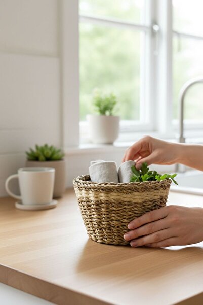 ANJEAHOME سلة زهور من الخوص 20x13 |   وعاء زهور من الخوص للزينة ومنظم للزهور |