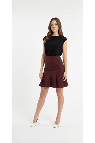 bravorite for brave women Burgundy High Waist Pleated Detailed Mini Skirt – E...