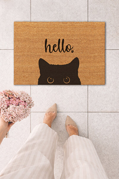 MatsUp Koko Kapı Önü Kedi Hello Baskılı Paspas