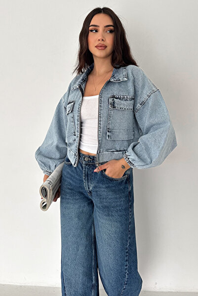 Noa&Noa Women's Cropped Zippered Denim Jacket – Indigo Zip