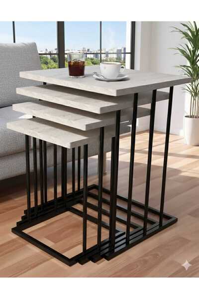 Nokta Sehpa Home RÜYA 4LÜ SİYAH METAL TRAVENTE TABLA ZİGON SEHPA ORTA SEHPA Y...