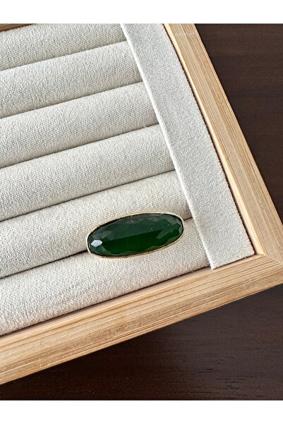 ringbox Altın Kaplama Yeşil Taşlı Yüzük