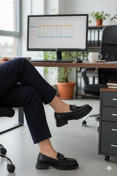 Shoemix Black Silver Buckle Thick Sole Women's Loafer Shoes