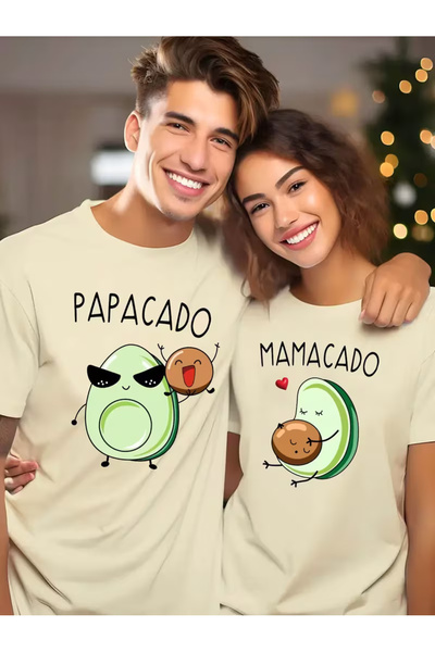 Nilvor Unisex Papacado - Mamacado Front Printed Lover Couple Combination Desi...