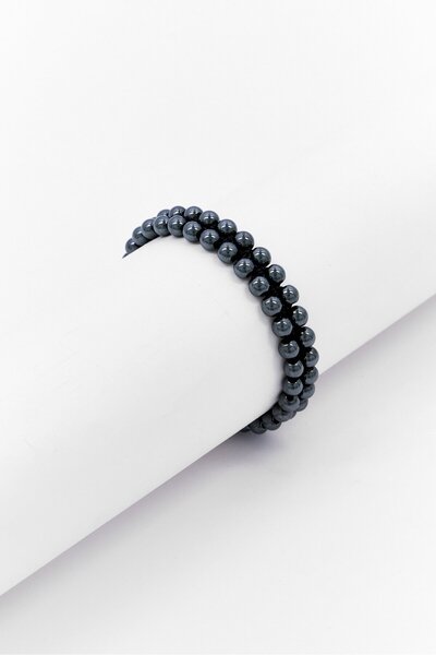 Steeltime Men Double Layered Hematite Beaded Bracelet, Black
