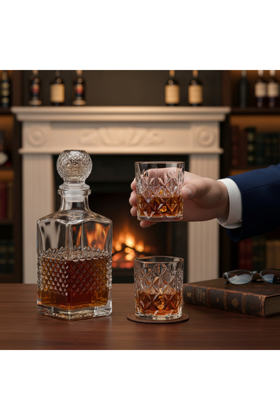 ODİ HOME Cam Karaf Şişe ve 2'li Bardak Seti Su Meşrubat Viski Şişesi Seti