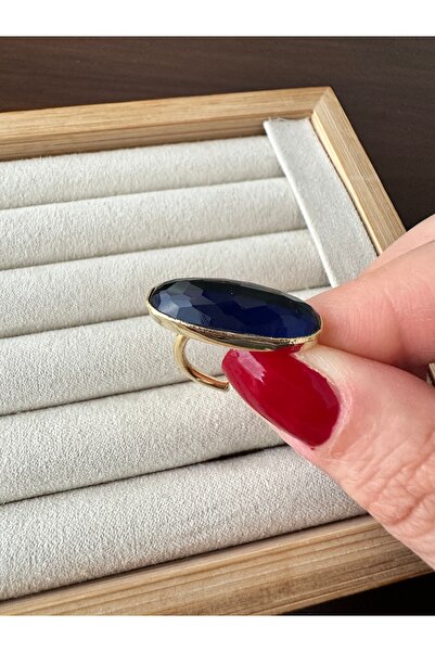 ringbox Altın Kaplama Lacivert Taşlı Yüzük