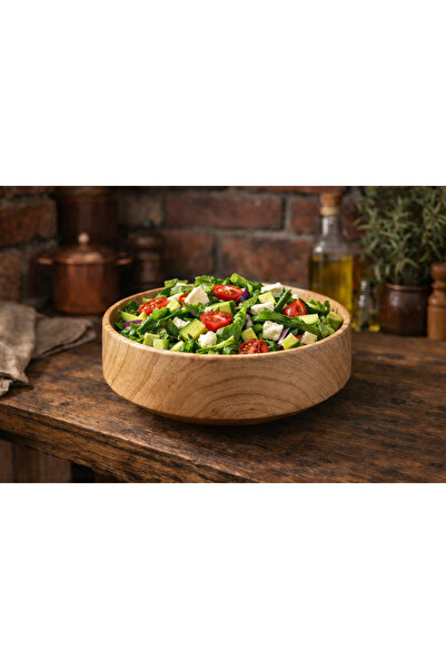 Carveni Doğal Ahşap Salat ve Sunum Kasesi 22 cm