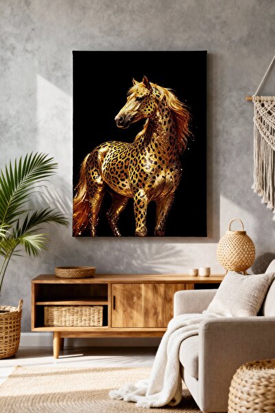 ART NEST DEKOR LEOPAR DESENLİ ALTIN AT CANVAS TABLO