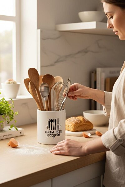 ANJEAHOME Milano White Black Mottolu Porcelain Spoon Holder |   Countertop Ki...