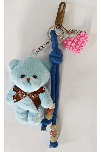 chibi Blue Cute Teddy Bear & Pink Heart Design Bag Charm Gift Accessory Keychain