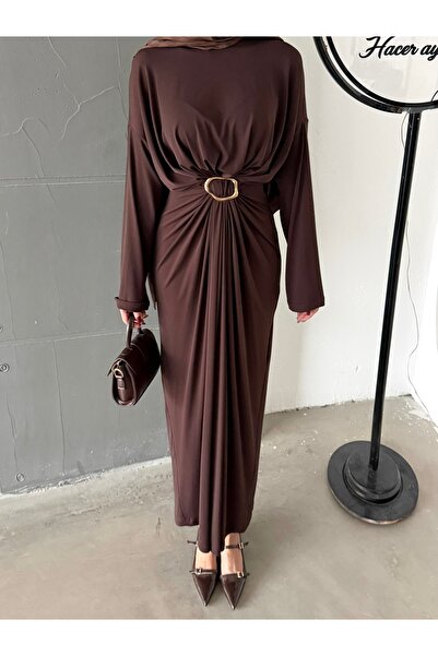 hacer ayaydın Buckle Detailed Sandy Hijab Dress