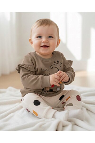 Egelite Baby Girl Pompom Giraffe Printed 3-18 Months Seasonal 2-Piece Top and...