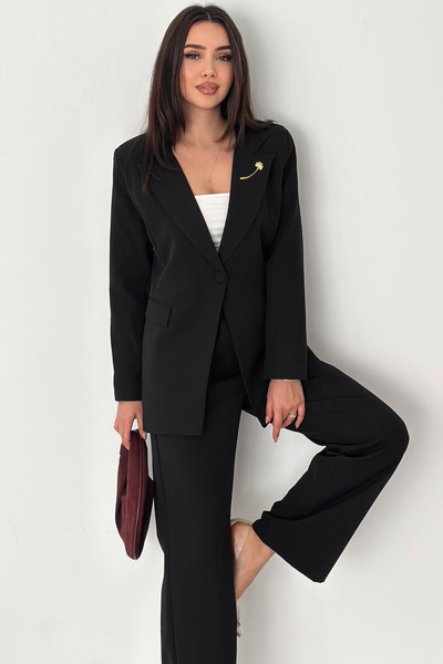 diaves Siyah Broş Detay Blazer Ceket ve Pantolon Takım Elbise