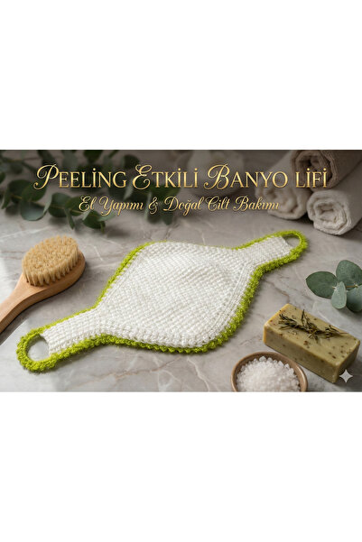 Handmade El Örgüsü, Çeyizlik Banyo Lifi - Yeşil Beyaz