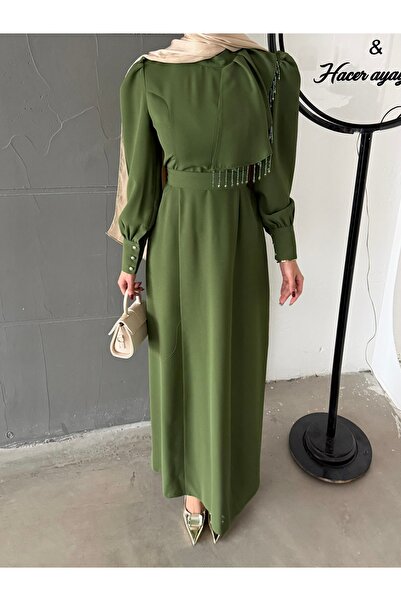 Aranlı tekstil Crepe Fabric Hijab Dress with Shoulder Detail