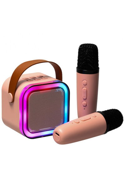 Smart Karaoke Set with 2 Microphones and Portable Pink Speaker, 6W