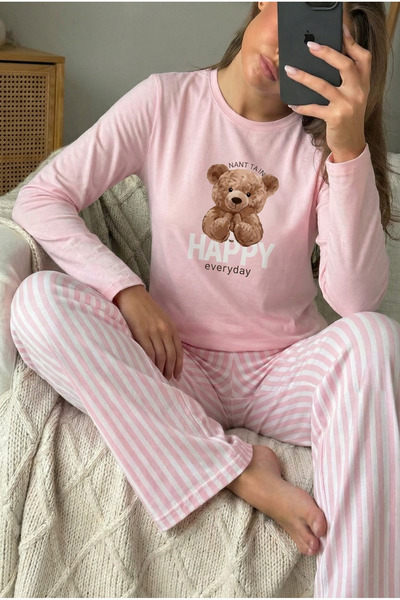 FEMELLE Set de pijamale roz cu ursuleț