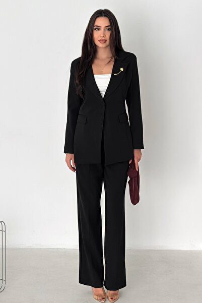 diaves Siyah Broş Detay Blazer Ceket ve Pantolon Takım Elbise