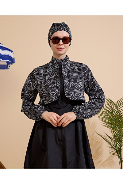 GAVLİA Women's Hijab Swimsuit 4-Piece Set - Half-Covering with Zipper..