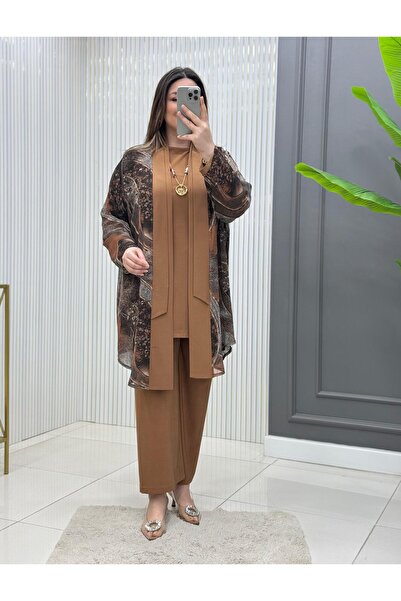 Modam Bella طقم ثلاثي كبير الحجم مع قلادة وطية مزدوجة