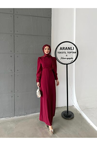 hacer ayaydın Crepe Fabric Hijab Dress with Shoulder Detail