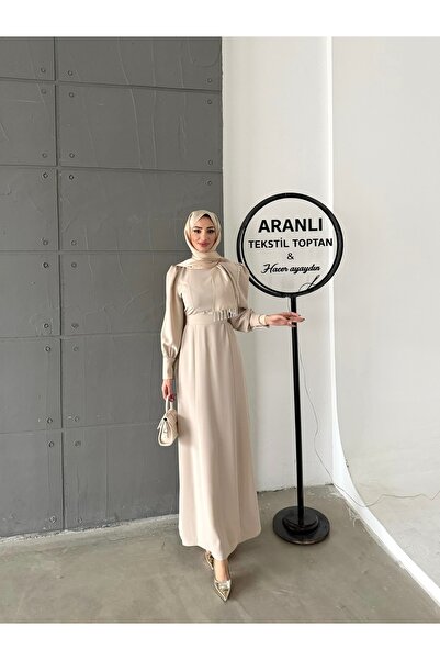 hacer ayaydın Crepe Fabric Hijab Dress with Shoulder Detail