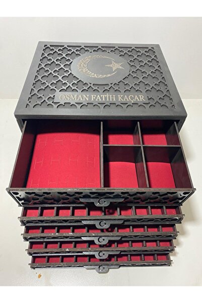 Atlassdizayn Kişiye Ahşap Takı Kutusu (40 Tesbih 20 Yüzük 6 Saat)